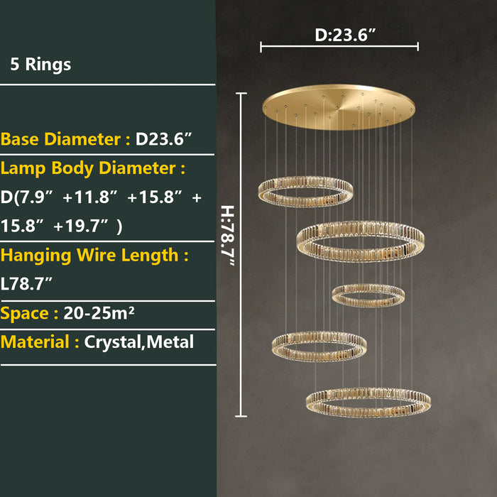 Lampadario moderno in cristallo ad anello a strati per soggiorno con soffitto alto/Foryer/scala