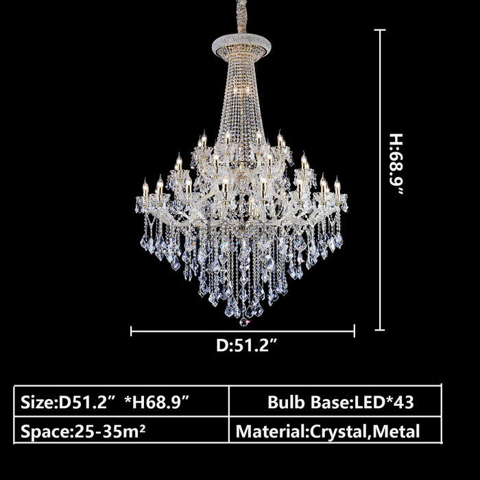 D51.2"*H68.9" 43 LIGHTS crystal lighting-extra large/oversized/huge foyer candle branch crystal chandelier staircase ,hallway,coffee shop/restaurant chandelier clear crystal