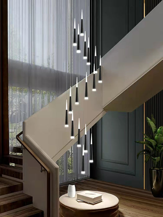 Extra Length 79'' to118'' Customization 6-81 Light Bulbs Spiral Meteor Staircase Black Chandelier Modern Style Ceiling Light Living Room Hotel Light Fixture