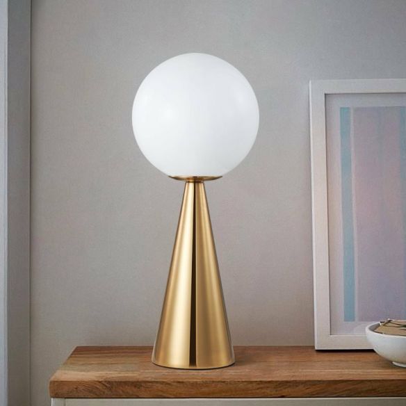 Lámpara de mesa de cristal con bola blanca, luz nocturna de metal minimalista para dormitorio 