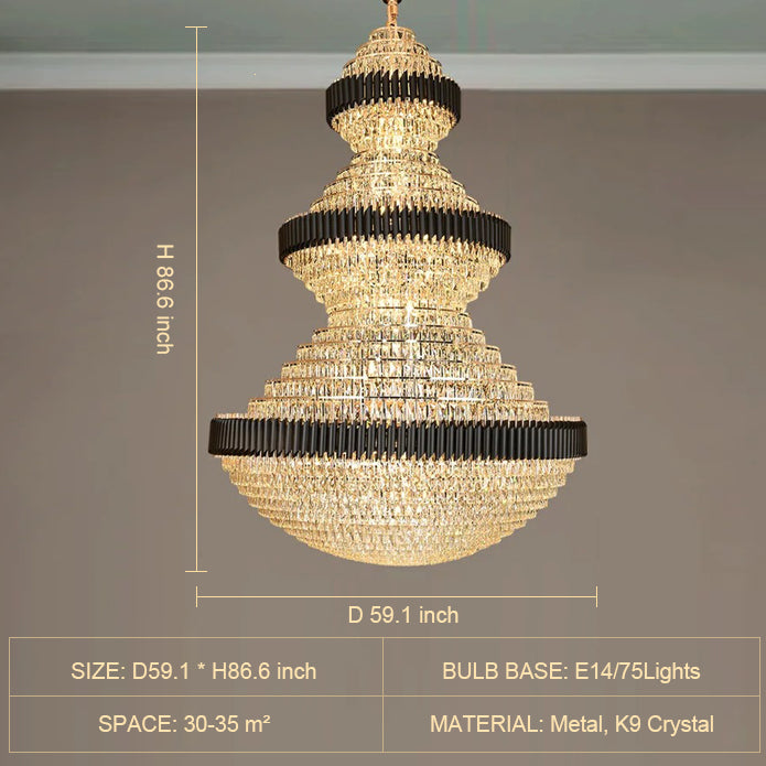 Modern Black Iron Crystal Chandelier For Foyer Staircase Luxurious Design Ceiling Light Fixture