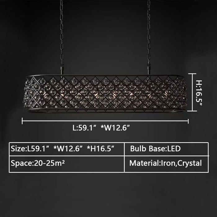 L59.1"*W12.6"*H16.5" chandelier,chandeliers,crystal,iron,branch,raindrop,pendant,rectangle,round,chain,living room,dining room,dining table,big table,long table