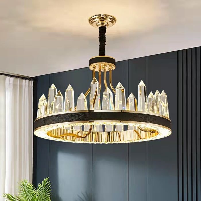 Lampadario di cristallo Iceberg di nuovo stile per soggiorno Moderno apparecchio di illuminazione a soffitto con corona nera