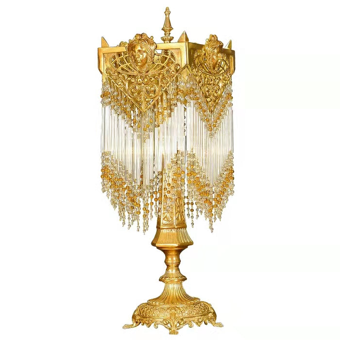 Luxury Retro Style Table Lamp Elegant Pure Copper Light Crystal Glass Tassels Bedside Table Lamp