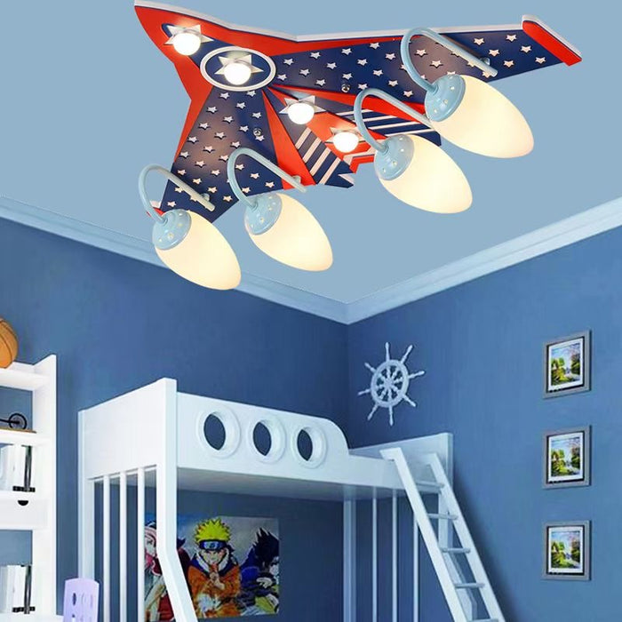 Lámpara de techo LED regulable Art Deco moderna de avión, 4 luces, lámpara de techo con controlador para dormitorio de niños, habitación de niños, dormitorio de niños 