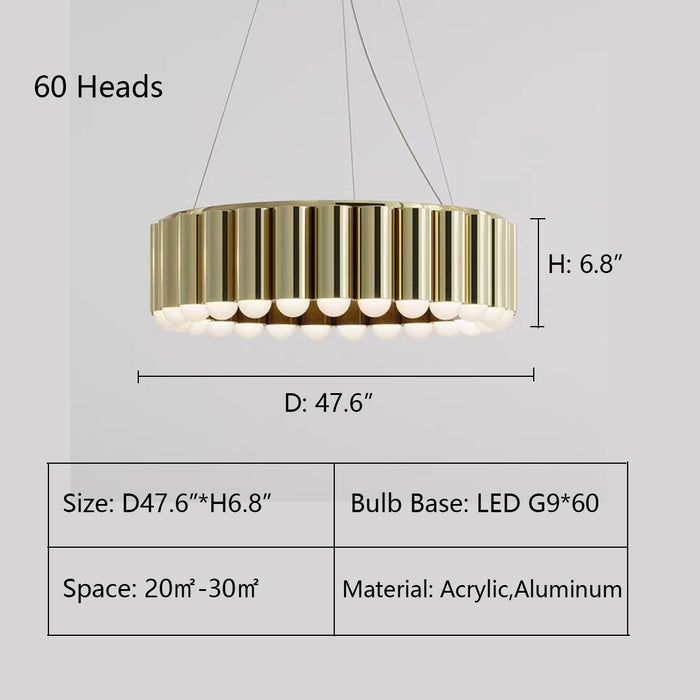 60Heads: D47.6"*H6.8" chandelier,chandeliers,round,aluminum,aluminium,acrylic,circle,ring,classic,white,black,chrome,gold,Carousel LED Chandelier