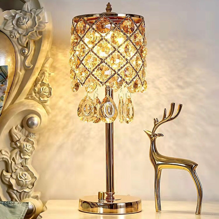 Lámpara de mesa de cristal creativa moderna lámpara de noche de estilo europeo dorada/cromada de lujo