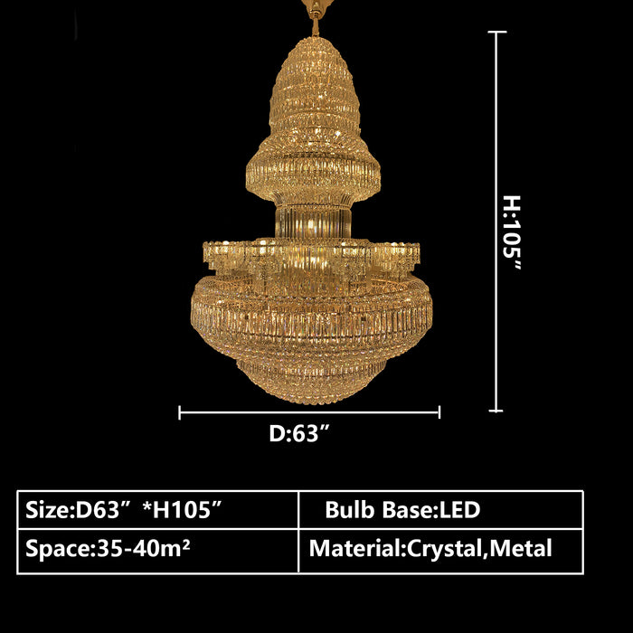 D63"*H105" EXTRA LARGE/OVERSIZED/HUGE modern gold crystal chandelier at best price empire luxury crystal chandelier for cafe,coffee shop,restaurant,hotel lobby