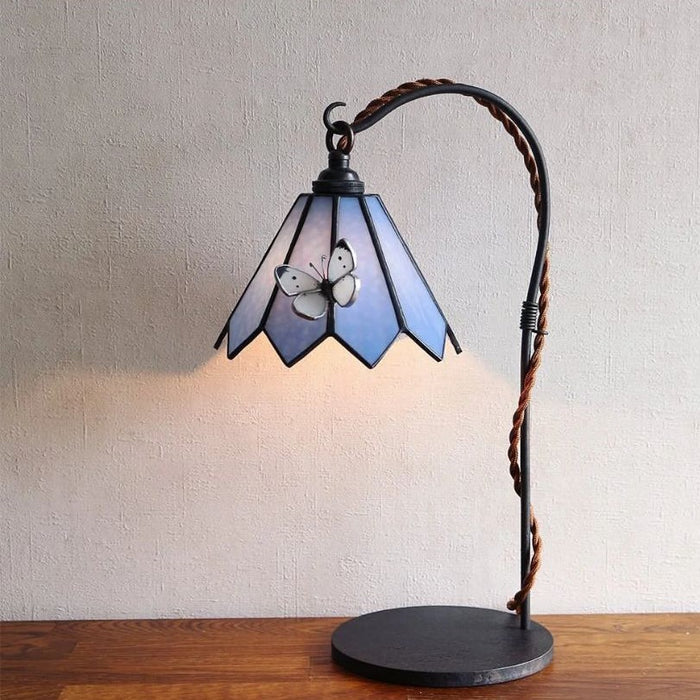 Lámpara de mesa de mariposa de cristal colorida estilo vintage Tiffany para dormitorio o sala de estar