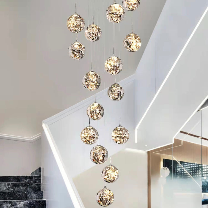 Extra Large 2m - 5m Customization Modern Starlight Globe Chandelier for Hotel Foyer Hall Crystal Clear Glass Ball Light Moonlight Decoration Living Room High ceiling light
