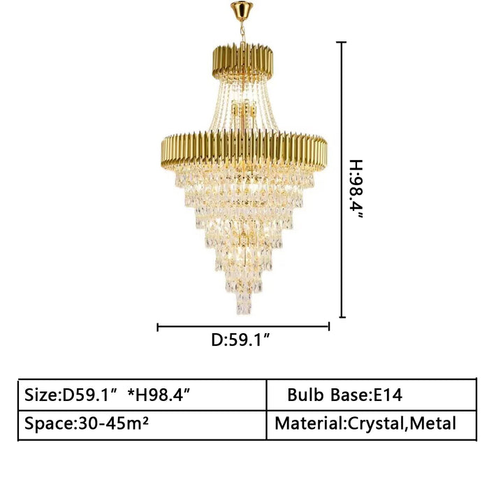 d59.1inches*h98.4inches extra large,oversized,huge,super large lUXURY modern black/gold crystal chandelier multi-layer foyer,staircase light fixture