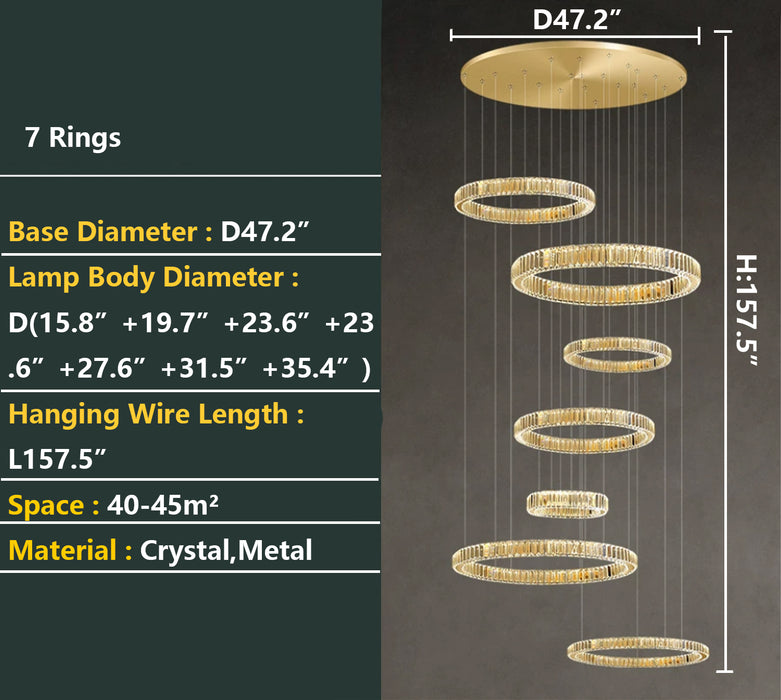 Lampadario moderno in cristallo ad anello a strati per soggiorno con soffitto alto/Foryer/scala