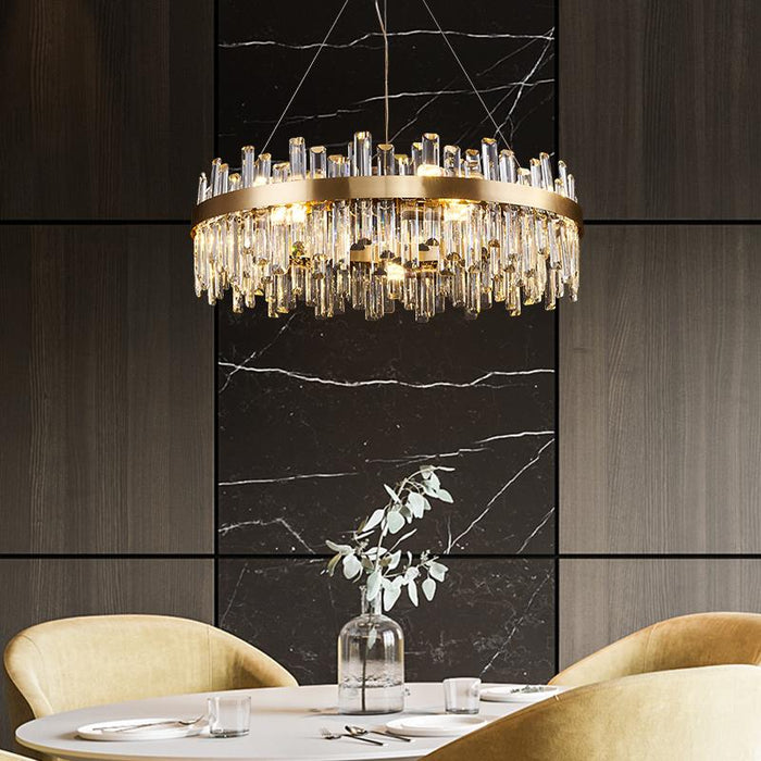 Lampadario di cristallo ad anello rotondo Lampadari moderni di lusso a soffitto per soggiorno e sala da pranzo