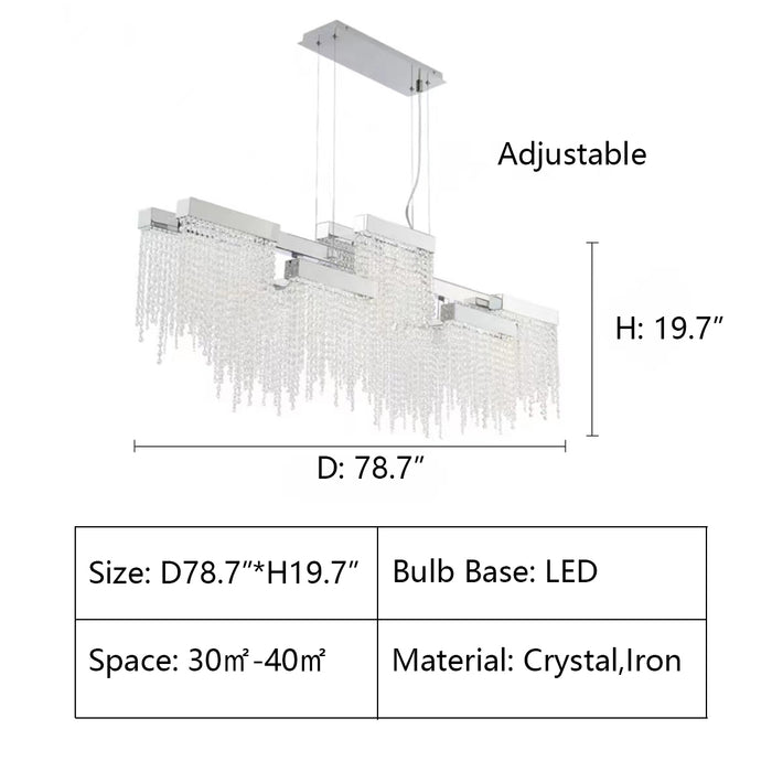 D78.7"*H19.7" Rossi Linear Chandelier,Rossi 10-Light LED Chandelier,chandelier,chandeliers,pendant,crystal,iron,metal,long table, big table,dining table,kitchen island,dining bar,bar,living room.luxury,chandelier light