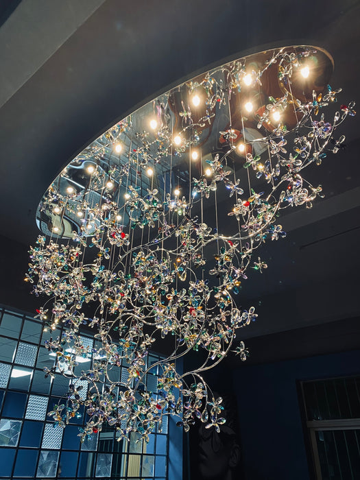Hotel Entrance Crystal Flower Branch Chandelier Luxury Ceiling Lighting Fixture For Foyer Entryway