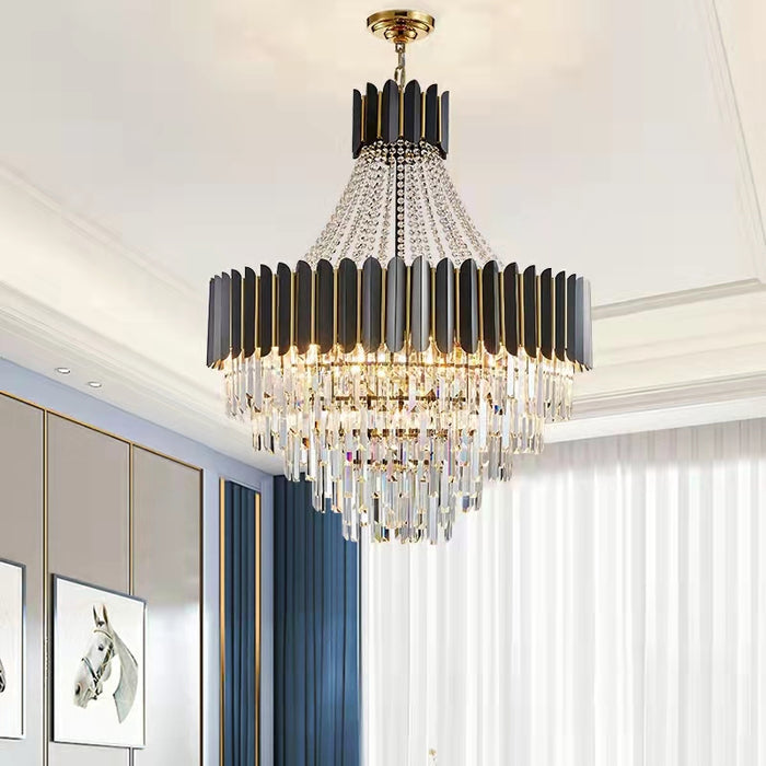 Lámpara de araña de cristal negra de moda, accesorio de iluminación de techo para vestíbulo y pasillo