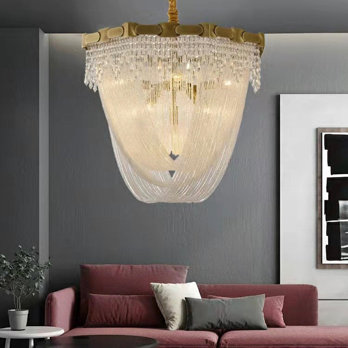 Lampadario di lusso in rame puro Elegante lampada da soffitto in cristallo K9 per sala da pranzo moderna in ottone