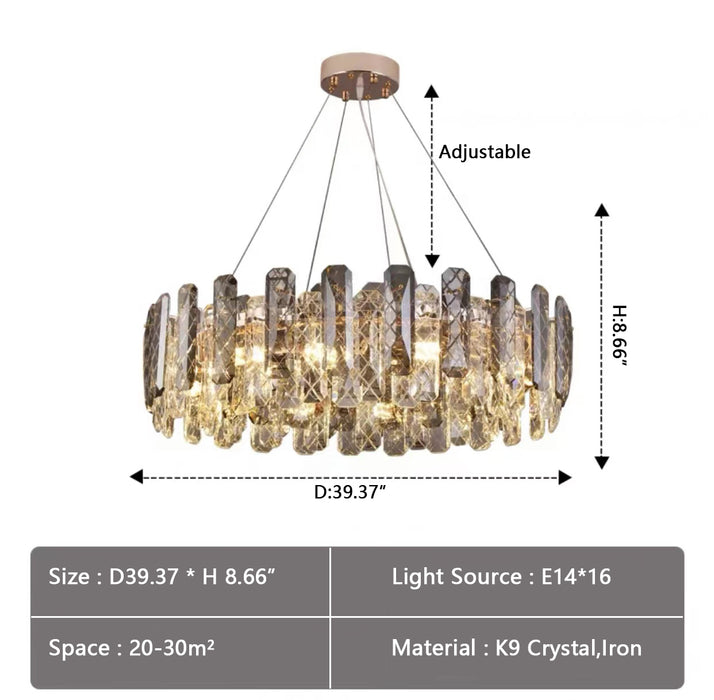 Modern Smoky Gray Crystal Chandelier Gleamy Pendant Light Fixture for Living/ Dining Room/ Bedroom/ Home Office
