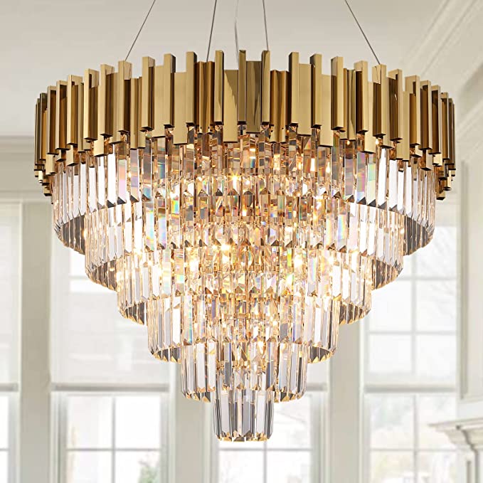 Light Luxury Large Round/Oval Crystal Chandelier for Living Room/Dining Area/Staircase, gold ,black, nickel,tiered