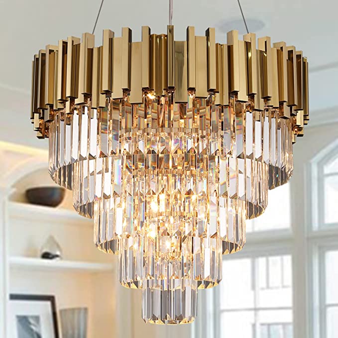 Light Luxury Large Round/Oval Crystal Chandelier for Living Room/Dining Area/Staircase, gold ,black, nickel,tiered