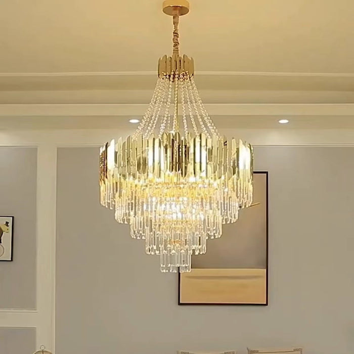 Lampadario di lusso in cristallo dorato da corridoio per la scala del soggiorno