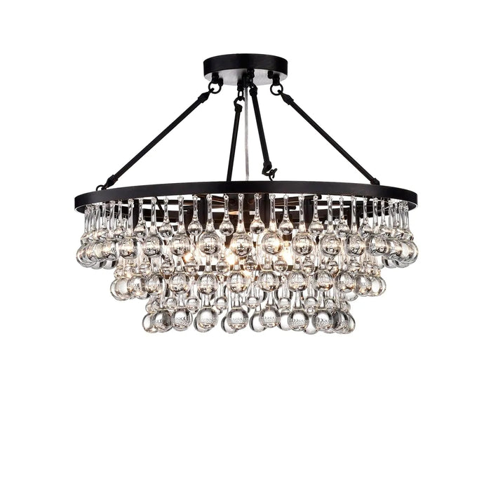Lámpara de techo con gotas de cristal redondas, accesorio de iluminación de montaje semiempotrado de hierro con acabado negro para sala de estar