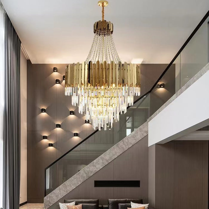 Lampadario di lusso in cristallo dorato da corridoio per la scala del soggiorno