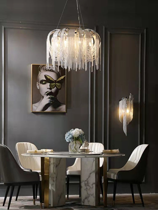 Lámpara de techo con borlas y cadena de lujo, elegante accesorio de iluminación para salón/comedor