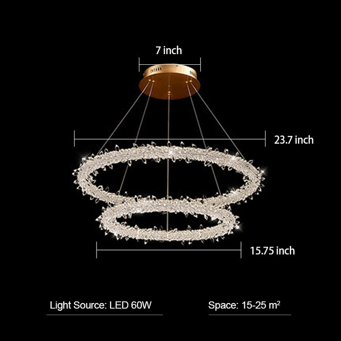 Lampadario a LED in cristallo Halo a 3 anelli per camera da letto o soggiorno delle ragazze