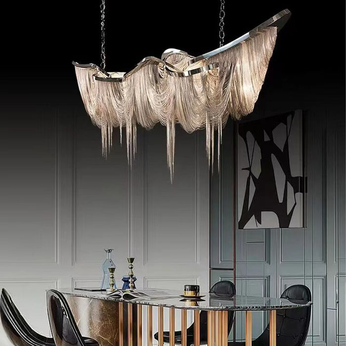 Luxury Tassel Linear Art Crystal Chandelier Italian Gold/Sliver Ceiling Dining Table Light Fixture