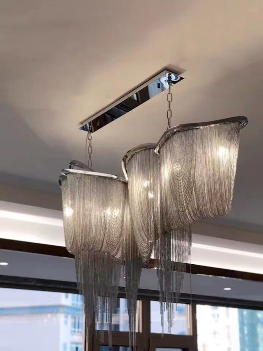 Luxury Tassel Linear Art Crystal Chandelier Italian Gold/Sliver Ceiling Dining Table Light Fixture