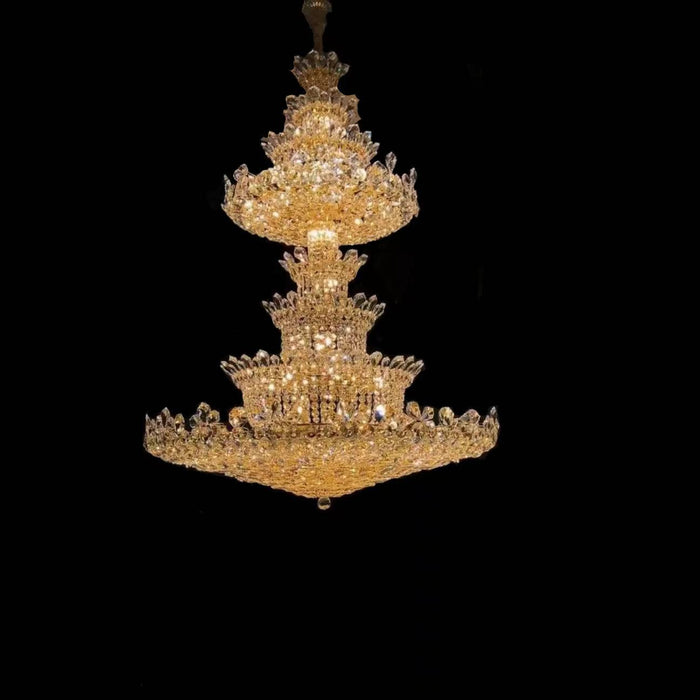Candelabro de cristal imperio dorado de lujo Extra grande, accesorio multicapa para vestíbulo/pasillo grande/vestíbulo de Hotel/Salón de Palacio