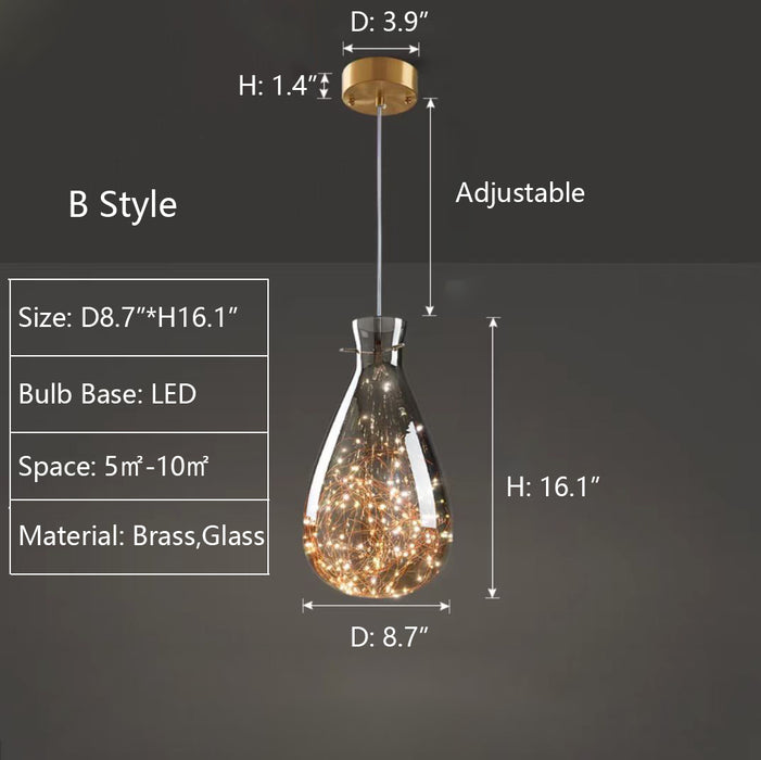 B: D8.7"*H16.1" pendant,chandelier,chandeliers,glass,brass,star,art,designer recommended,dining table,kitchen island,bar,dining bar