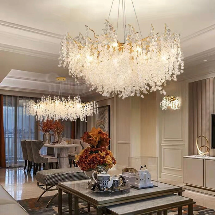 Ramas de lujo de cristal esmerilado, diseños de araña para sala de estar/comedor, lámpara de techo elegante, lámpara de pared, conjunto para el hogar
