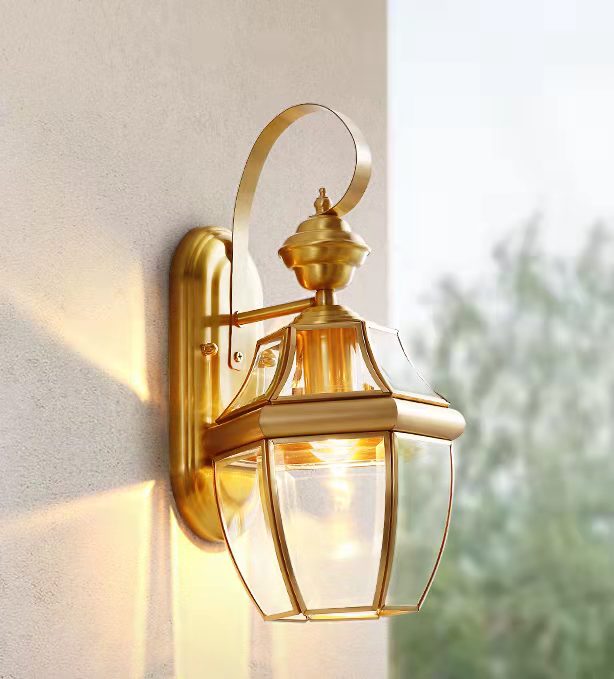 Lámparas de pared clásicas para exteriores, luces de pared impermeables de cobre puro para balcón, luces para pasillo/pasillo, lámparas de cabecera/escalera de vidrio