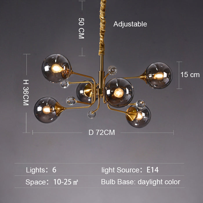 Lampadario con globi di vetro|Luce per plafoniere Sputnik|Ciondolo di metà secolo con fagiolo magico 