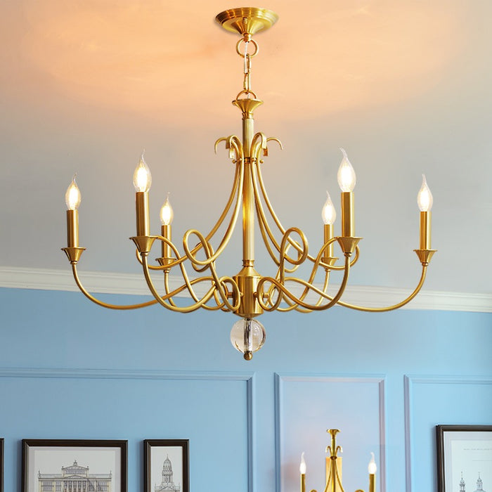 Candle Light Chandelier|Farmhouse Ceiling Fixtures|Natural Brass E14 Adjustable Length