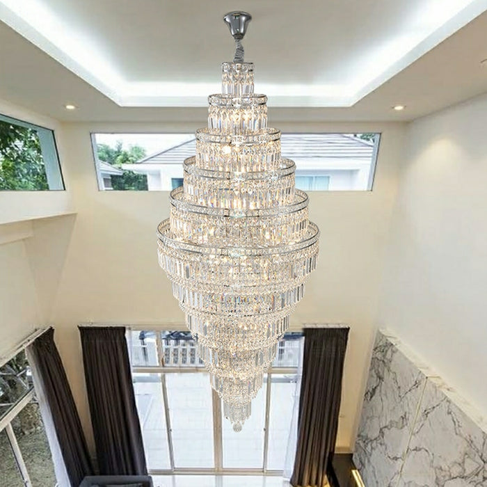 Chrome Extra Large Shiny Fabulous Crystal Chandelier for Foyer Staircase Big House Living Room High Ceiling Light Fixture In Silver
