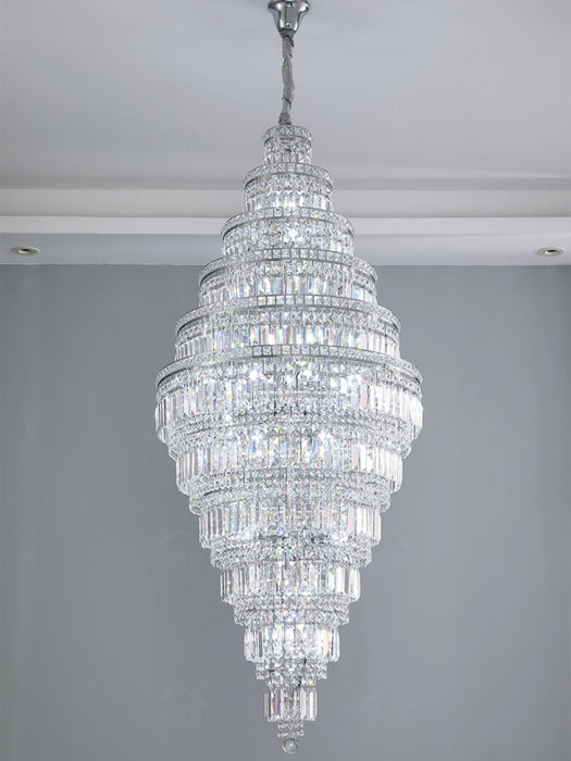Chrome Extra Large Crystal Chandelier for Foyer Staircase Living Room Entrance Ceiling Light Fixture In Silver