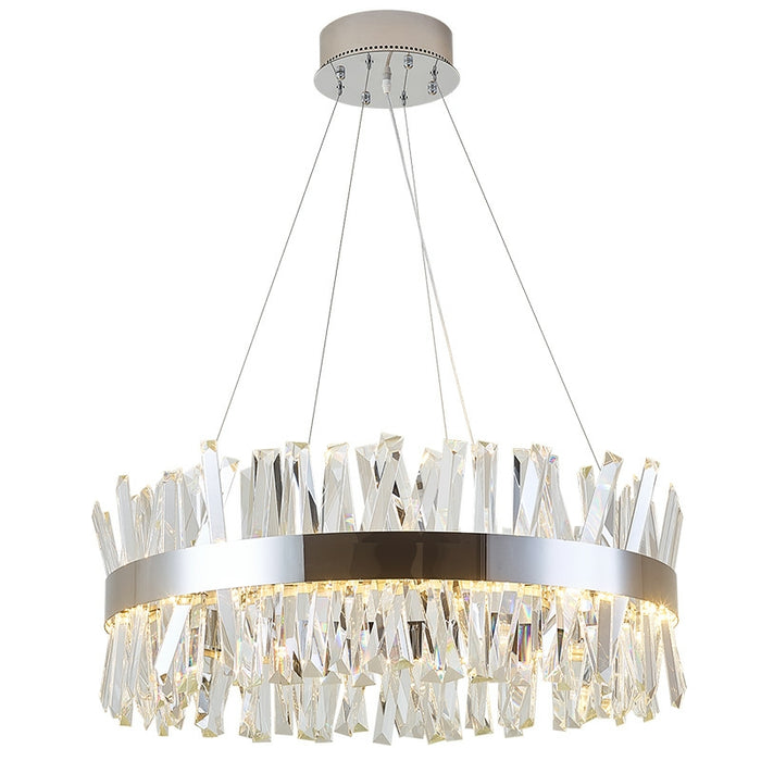 Chrome Stainless Steel Crystal Chandelier Silver Iron Round Pendant Light For Living/ Dining Room