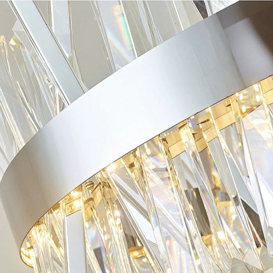 Lampadario di cristallo in acciaio inossidabile cromato Lampada a sospensione rotonda in ferro argentato per soggiorno/sala da pranzo