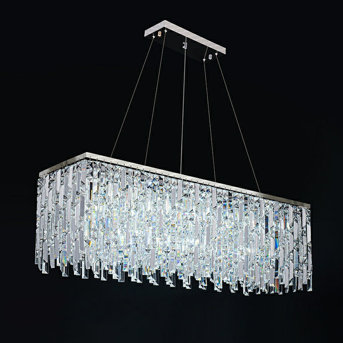 Chrome/ Silver Decorative Kitchen Island Lighting Crystal Rectangle Chandelier For Long Dining Table Round Pendant Light Fixture For Living Room
