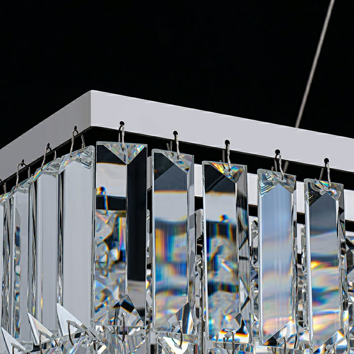 Lampadario rettangolare in cristallo con illuminazione decorativa per isola della cucina cromata / argento per tavolo da pranzo lungo Lampada a sospensione rotonda per soggiorno