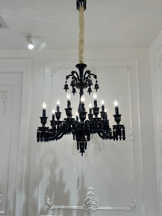 Classic Black Candle Style Chandelier Crystal Ceiling Pendant Lighting Fixture For Living/ Bedroom