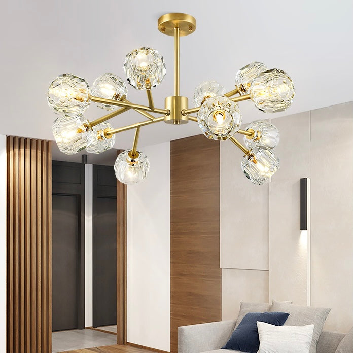 Lampadario Sputnik in ottone con lampada da soffitto moderna in cristalli K9