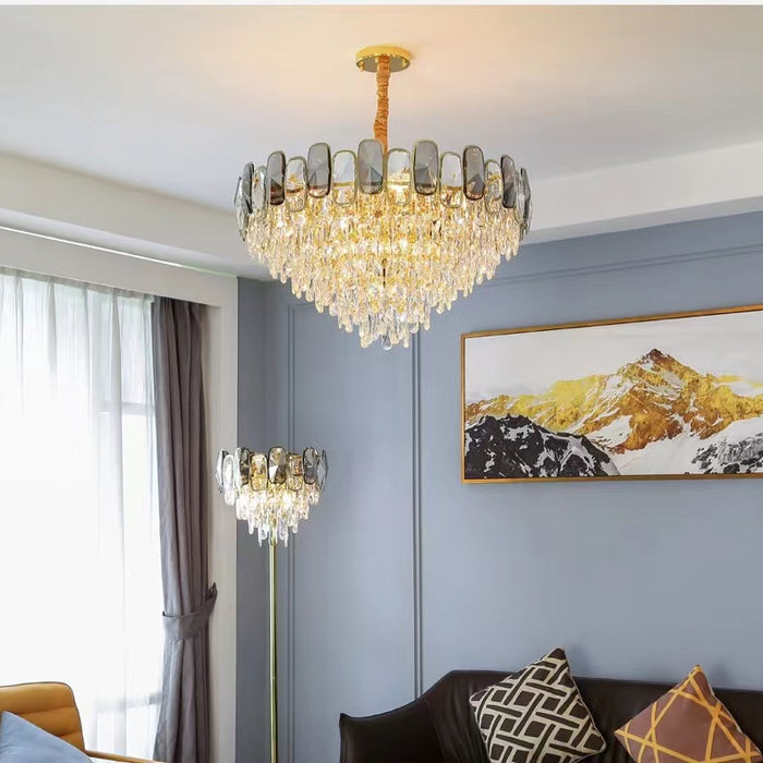 Lámpara colgante redonda/rectangular de cristal gris ahumado, accesorios de techo, luz para sala de estar/comedor/entrada