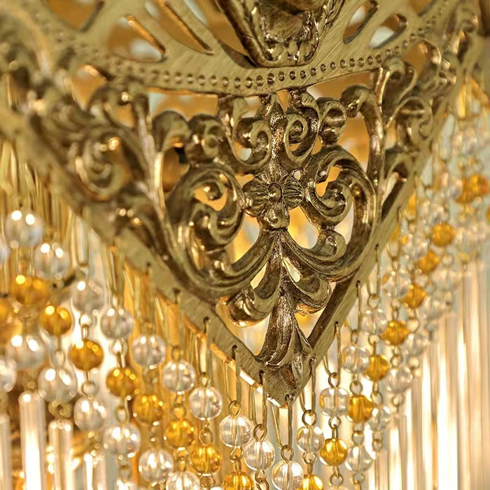 Lampada da tavolo di lusso in stile retrò Lampada da comodino elegante con nappe in cristallo chiaro di rame puro