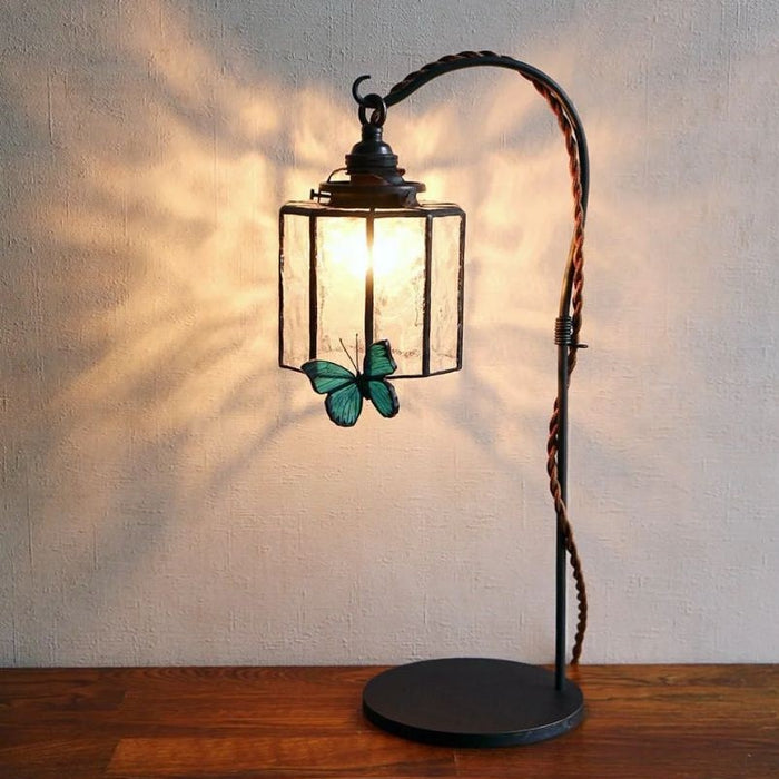 Tiffany Vintage Style Colorful Glass Butterfly Table Lamp for Bedroom or Living Room