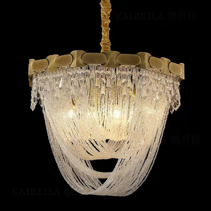 Luxury Pure Copper Chandelier Elegant K9 Crystal Living Room Light Modern Brass Dining Hall Ceiling Lamp