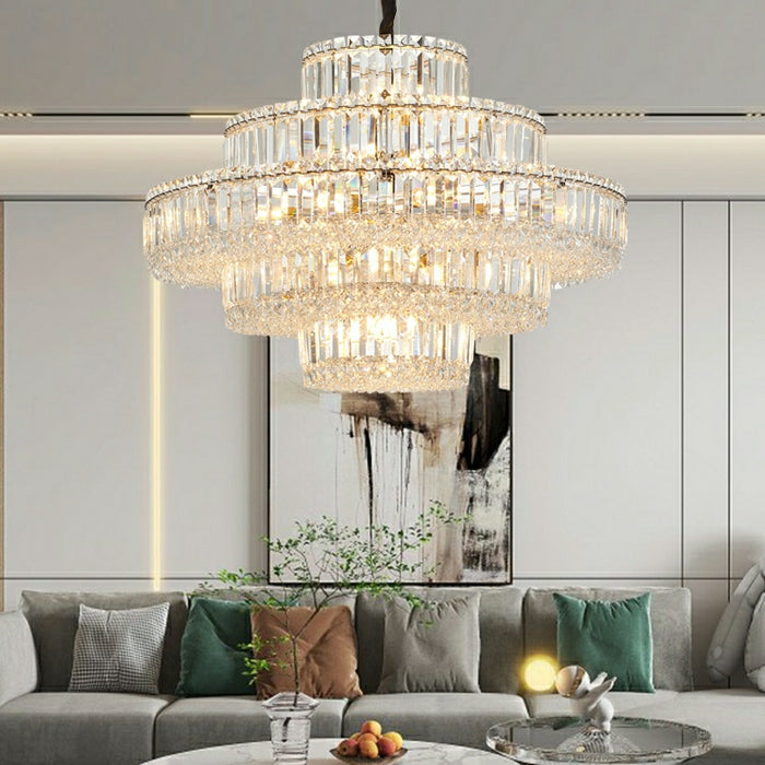 Decorative Living Room Ring Crystal Chandelier Chrome Ceiling Lighting Fixture For Bedroom
